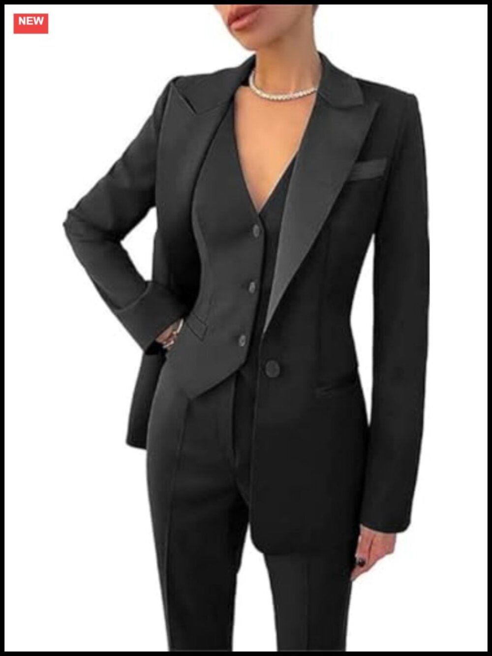 Women's 3-Piece Pantsuit Formal Business Suit with Blazer, Pants & Vest